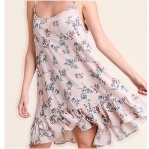 Blush Taupe Floral Hi-Lo Slip Dress Coverup